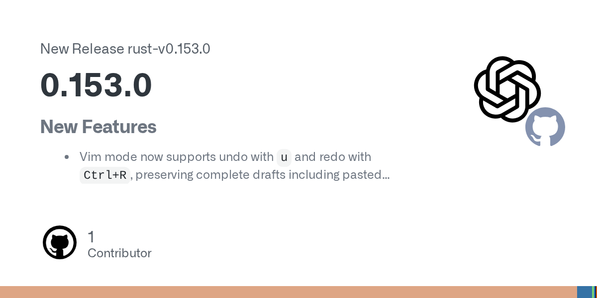 New Features Vim mode now supports undo with u and redo with Ctrl+R, preserving complete drafts including pasted content and attachments. (#41941, #42140) The plugin CLI can list, install, and rem...