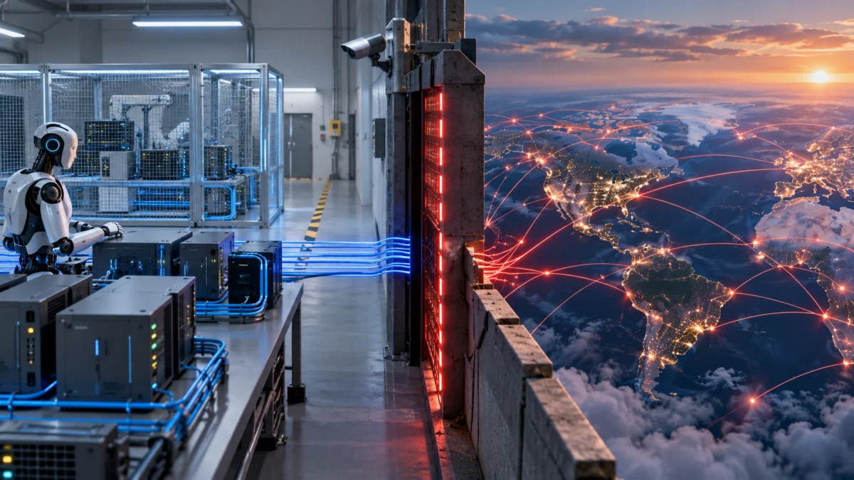 A physical cybersecurity evaluation environment showing a boundary between isolated network infrastructure and external connectivity.