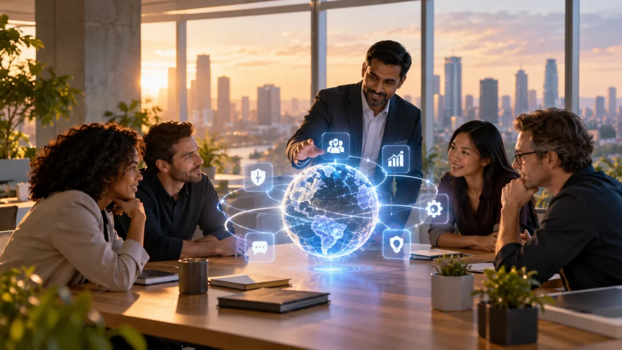 Landscape illustration representing enterprise AI infrastructure.