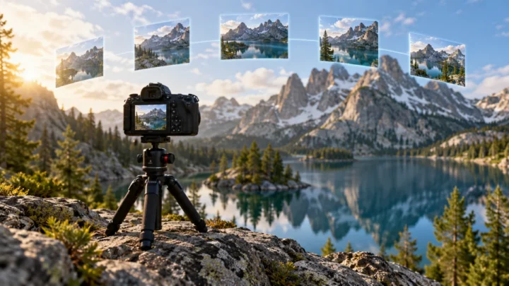A physical multi-view computer-vision scene illustrating geometric representation learning and robot manipulation.