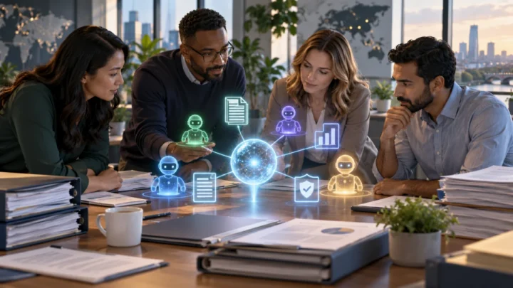 Physical scene representing trustworthy enterprise AI grounded in source documents and coordinated specialist work.