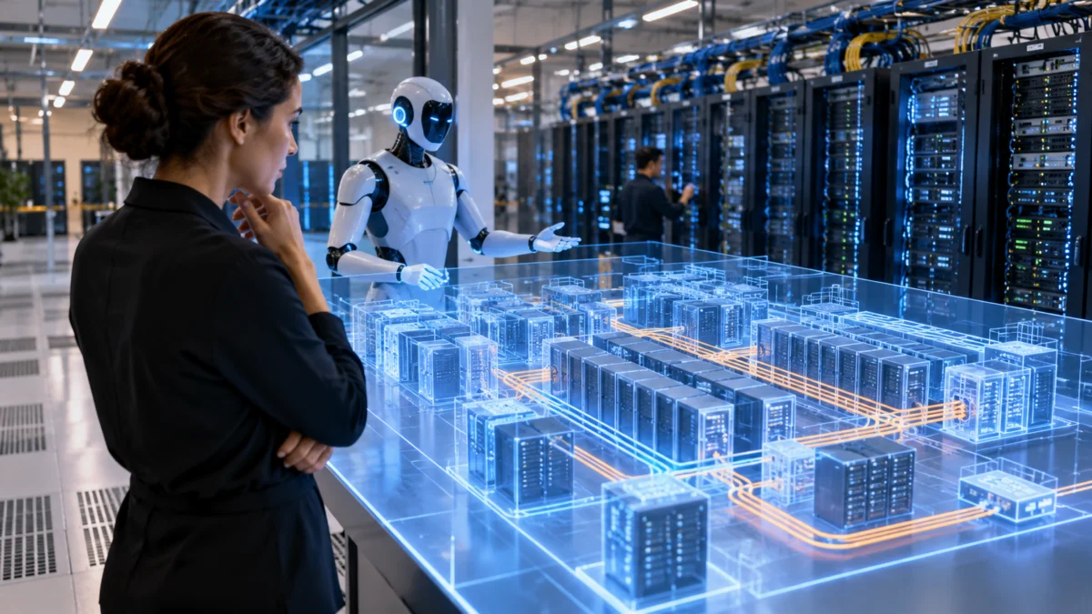 AI factory data center infrastructure representing a digital-twin validation environment.